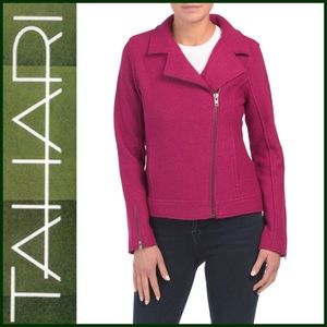 Tahari Fuchsia Wool Blend Moto Style Jacket 🆕